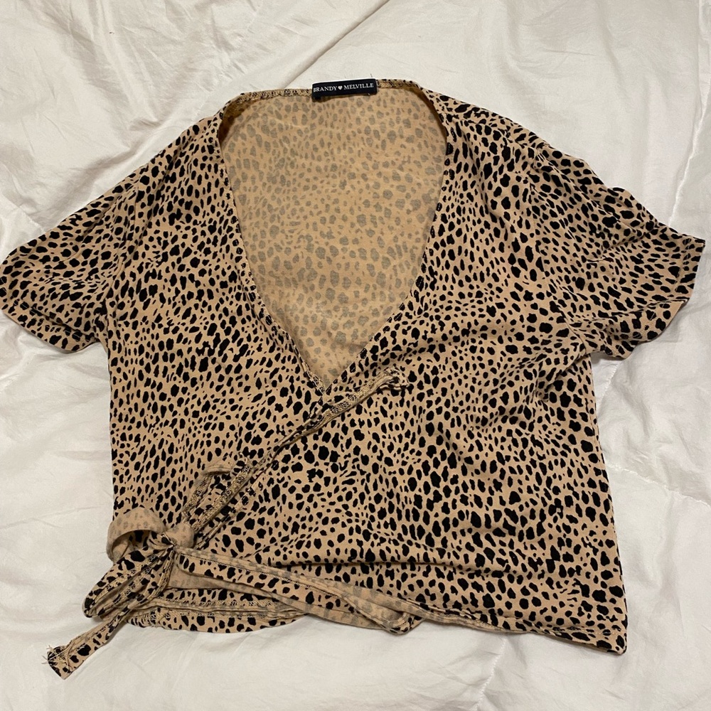 Brandy Melville Spotted Wrap Crop Shirt